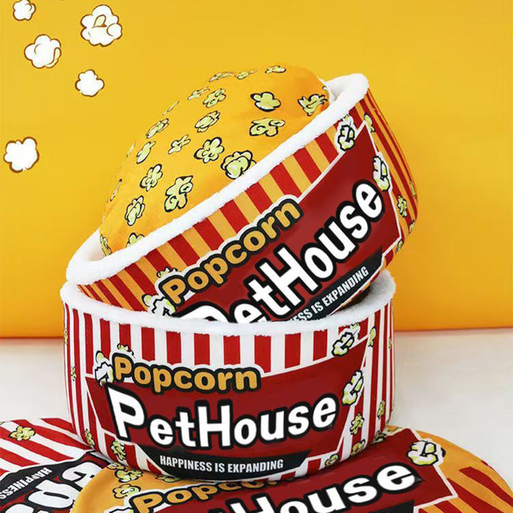 Seau à popcorn cylindrique créatif contemporain en velours cristal et velours arctique, lit pour animaux détachable, lit pour chat pour chambre à coucher 