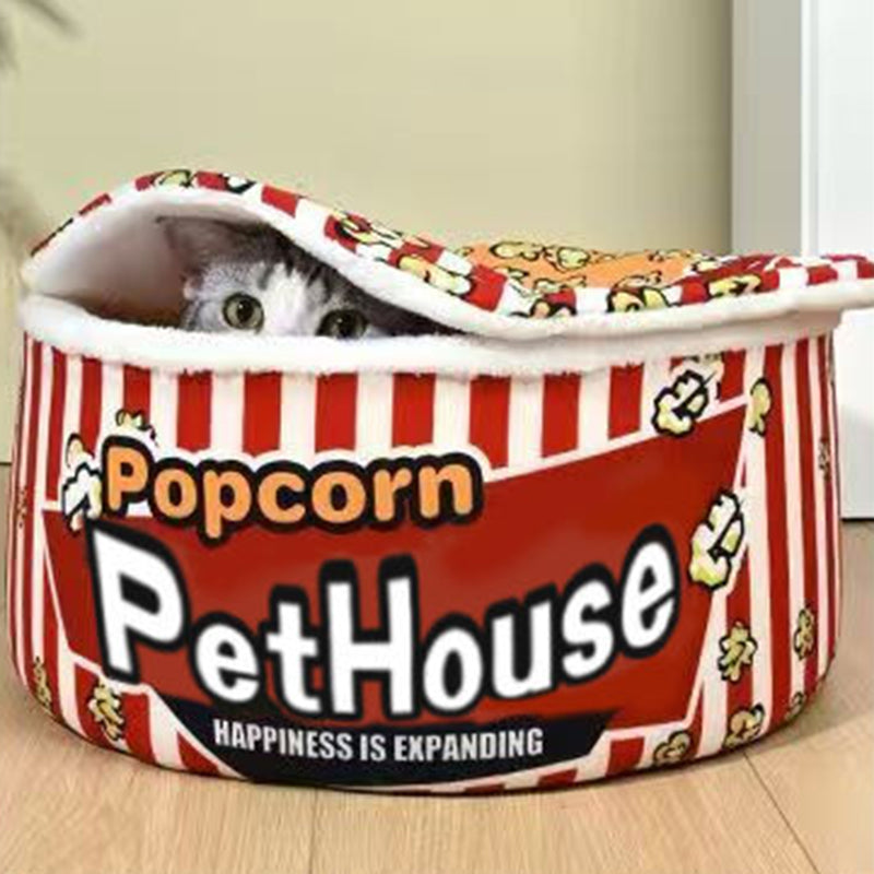 Seau à popcorn cylindrique créatif contemporain en velours cristal et velours arctique, lit pour animaux détachable, lit pour chat pour chambre à coucher 
