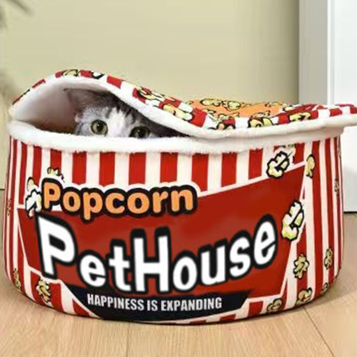 Seau à popcorn cylindrique créatif contemporain en velours cristal et velours arctique, lit pour animaux détachable, lit pour chat pour chambre à coucher 