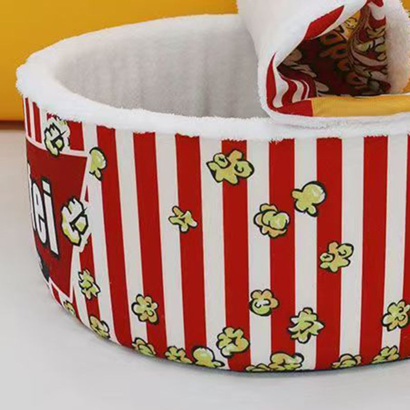 Seau à popcorn cylindrique créatif contemporain en velours cristal et velours arctique, lit pour animaux détachable, lit pour chat pour chambre à coucher 