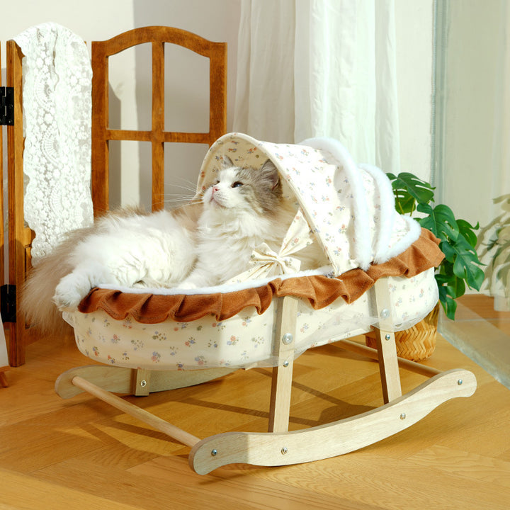 Traditionelles französisches geschwungenes Schaukelwiegen-Sonnenschutzmittel aus mitteldichter Faserplatte Stoff Haustierbett Katzenbett für Schlafzimmer 
