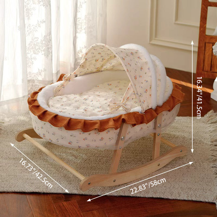 Traditional French Curved Rocking Cradle Sunshade Medium Density Fiberboard Fabric Pet Bed Cat Bed For Bedroom