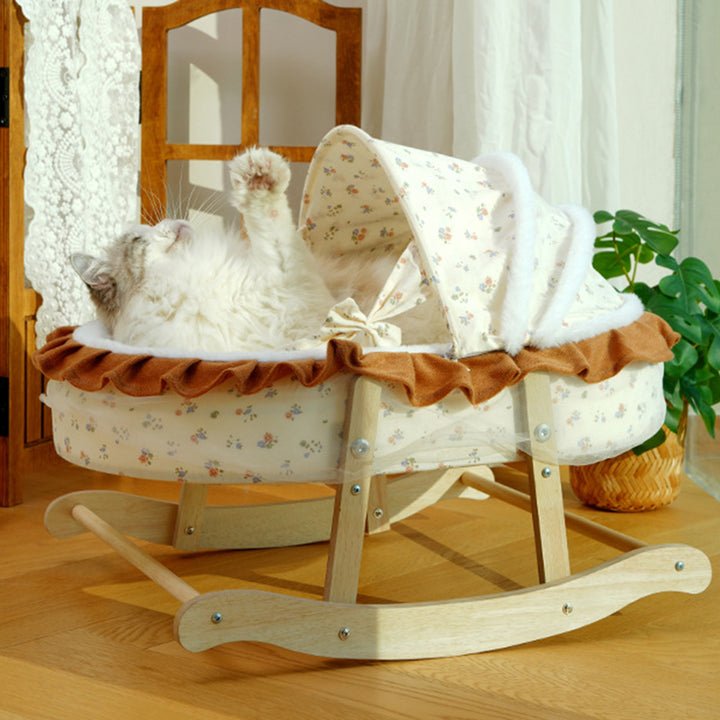 Traditionelles französisches geschwungenes Schaukelwiegen-Sonnenschutzmittel aus mitteldichter Faserplatte Stoff Haustierbett Katzenbett für Schlafzimmer 