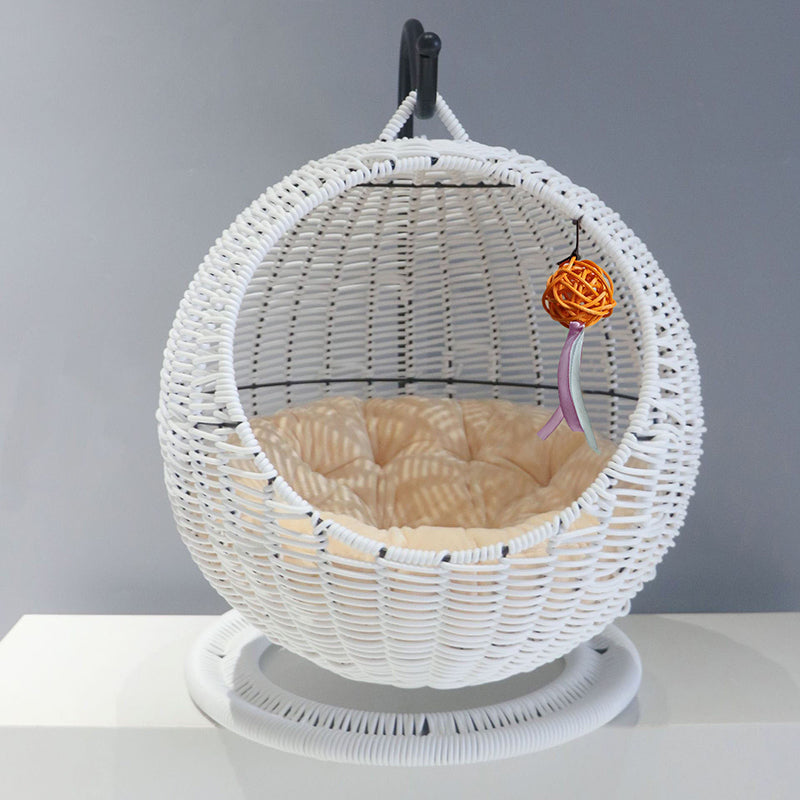 Lit pour chat en hamac de style bohème contemporain, rond, en rotin PP, herbe marine et papier kraft, pour chambre à coucher 