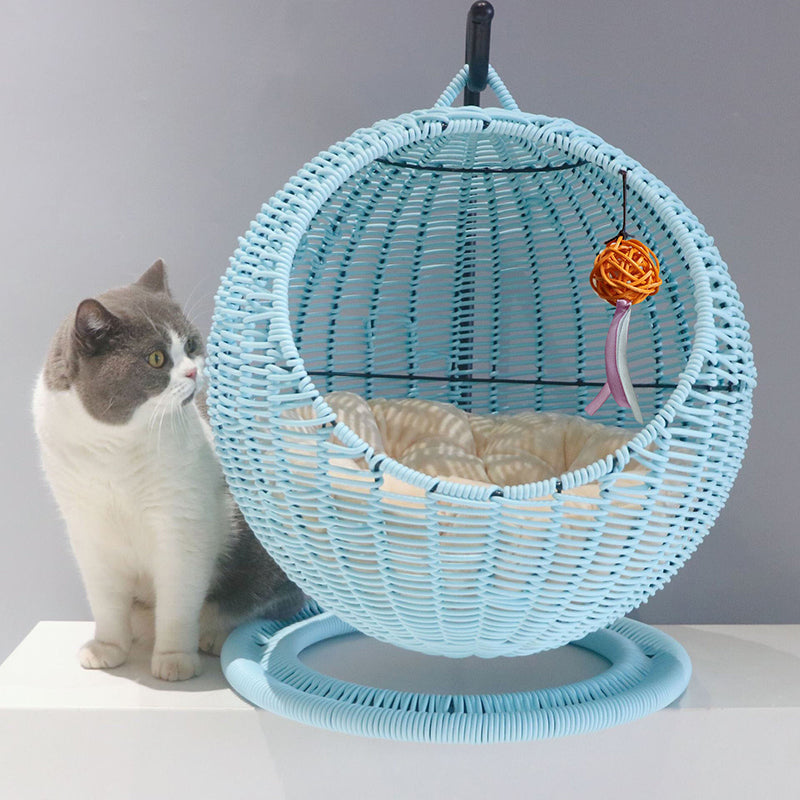 Lit pour chat en hamac de style bohème contemporain, rond, en rotin PP, herbe marine et papier kraft, pour chambre à coucher 