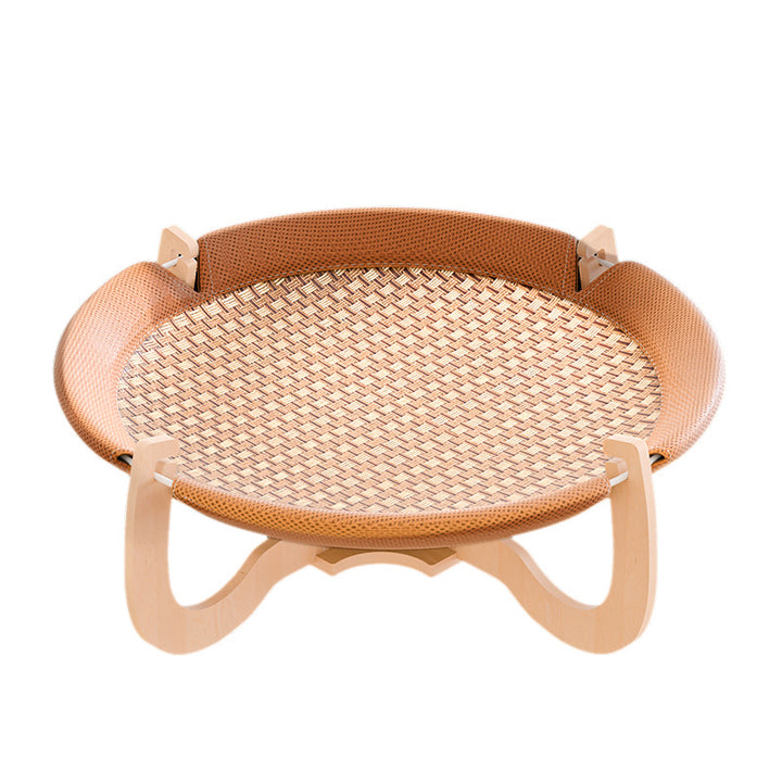 Zeitgenössisches Boho Rundes Rattanmatte Massivholz Mehrschichtplatte Stoff Mitteldichte Faserplatte Katzenbett Für Schlafzimmer 