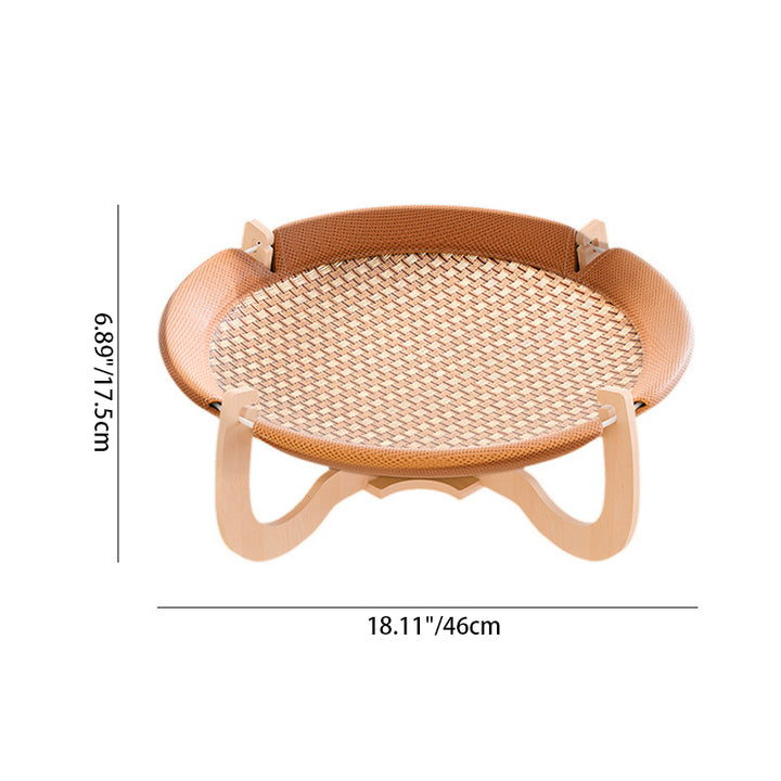 Cama para gatos de ratán redonda boho contemporánea de madera maciza, tablero de múltiples capas, tela de tablero de fibra de densidad media para dormitorio 