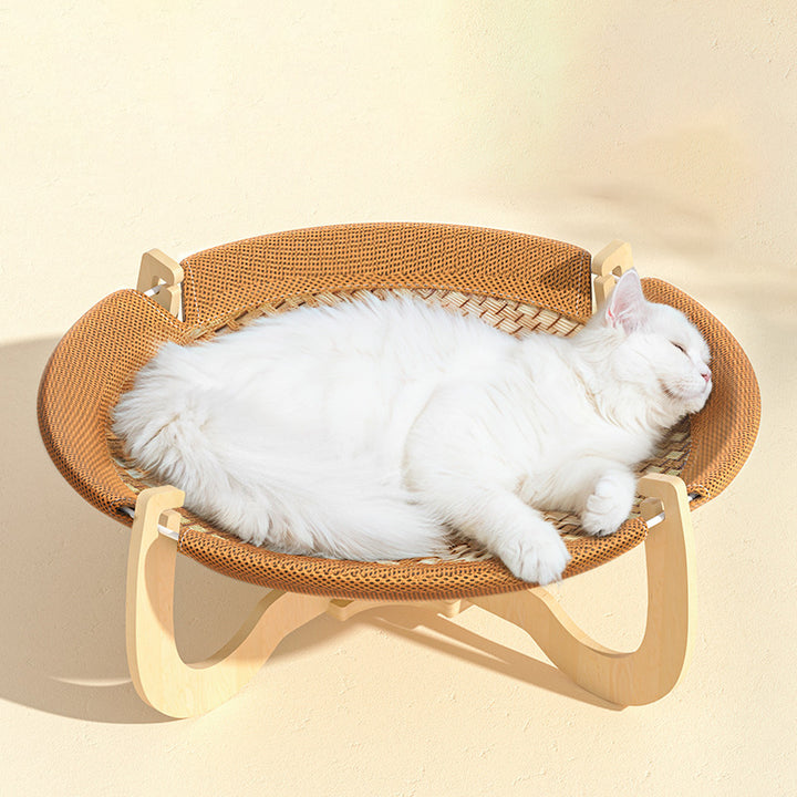 Zeitgenössisches Boho Rundes Rattanmatte Massivholz Mehrschichtplatte Stoff Mitteldichte Faserplatte Katzenbett Für Schlafzimmer 