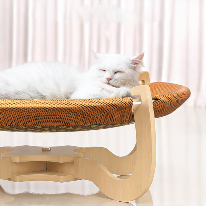 Zeitgenössisches Boho Rundes Rattanmatte Massivholz Mehrschichtplatte Stoff Mitteldichte Faserplatte Katzenbett Für Schlafzimmer 