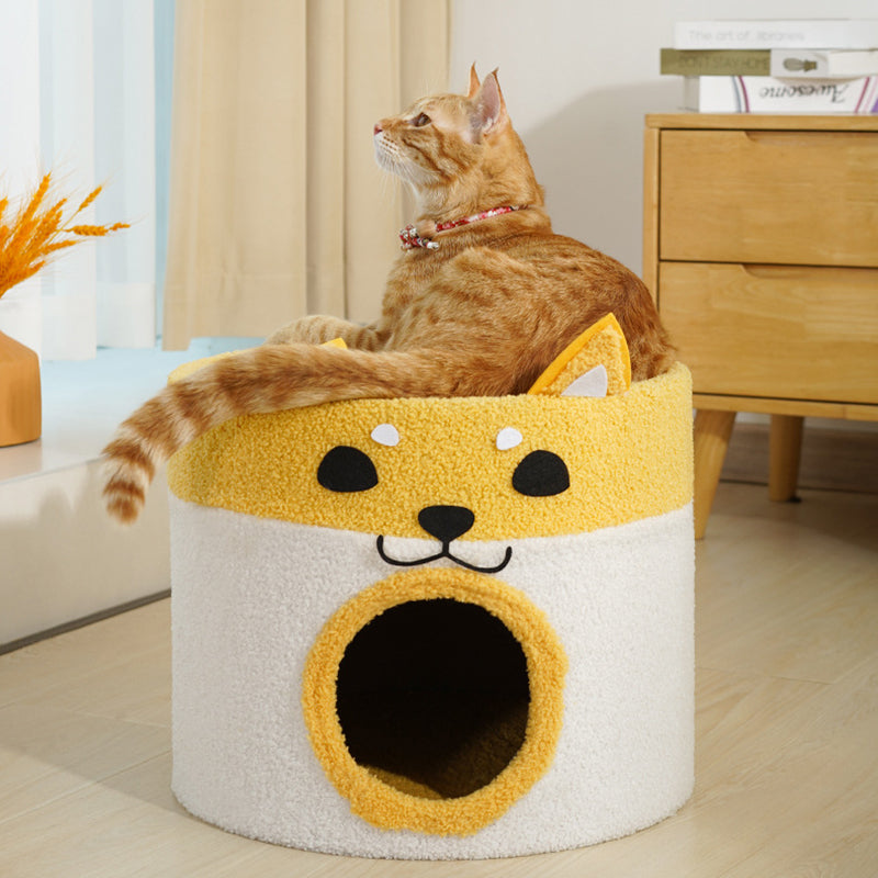 Lit rond contemporain créatif en peluche et velours avec corde pour chien Shiba Inu et chat pour chambre à coucher 