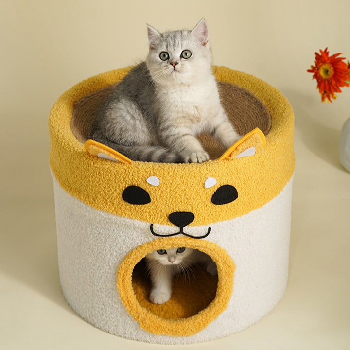 Lit rond contemporain créatif en peluche et velours avec corde pour chien Shiba Inu et chat pour chambre à coucher 