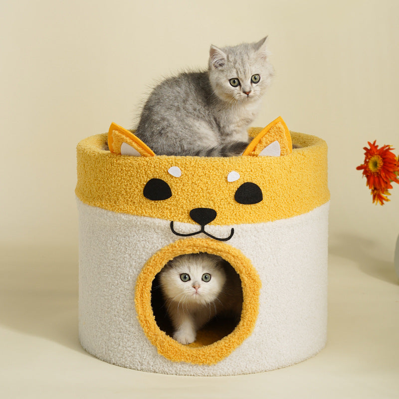 Lit rond contemporain créatif en peluche et velours avec corde pour chien Shiba Inu et chat pour chambre à coucher 
