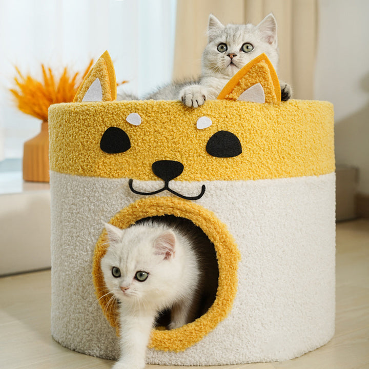 Lit rond contemporain créatif en peluche et velours avec corde pour chien Shiba Inu et chat pour chambre à coucher 