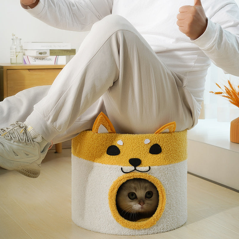 Lit rond contemporain créatif en peluche et velours avec corde pour chien Shiba Inu et chat pour chambre à coucher 