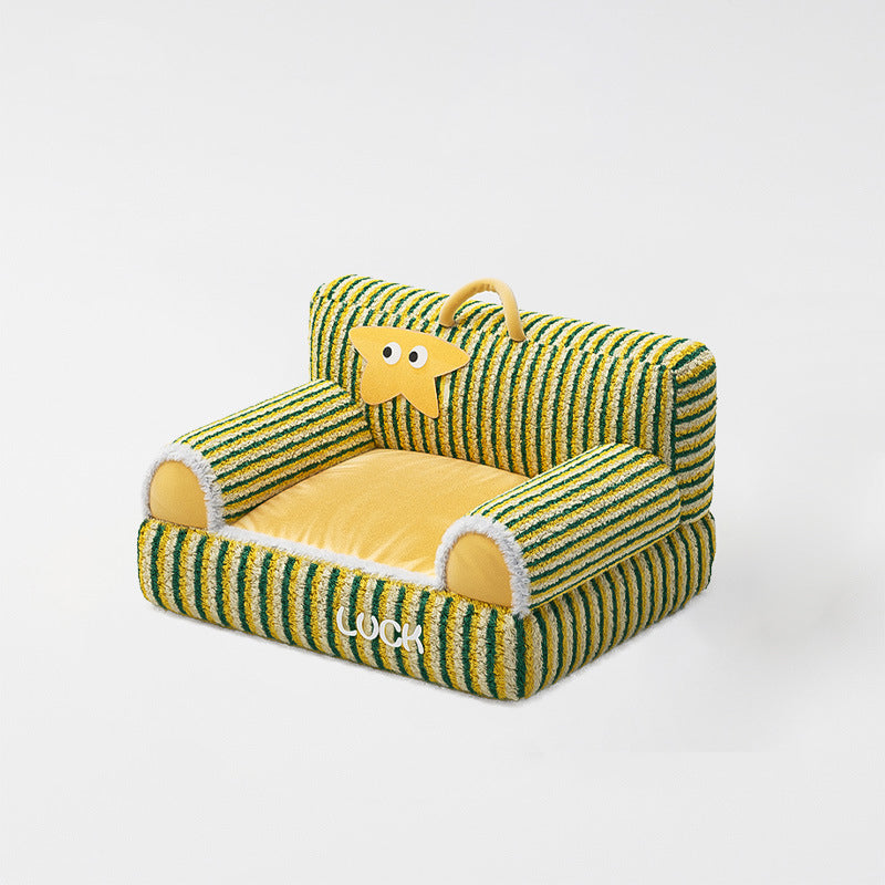 Modern Minimalist Rectangular Striped Fleece Pet Bed Cat Bed Accent Chair Backrest Armrest For Living Room