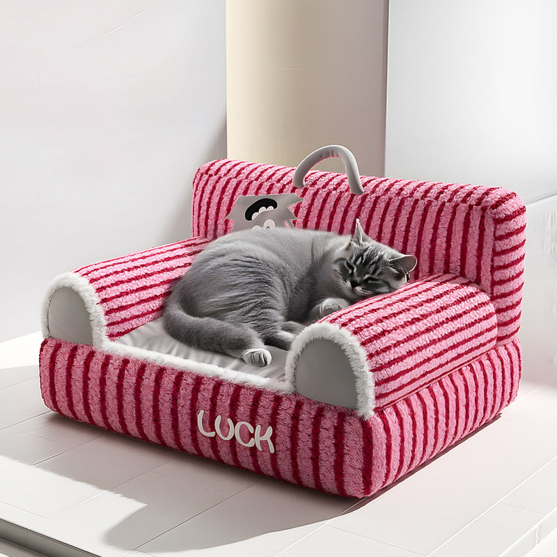 Modern Minimalist Rectangular Striped Fleece Pet Bed Cat Bed Accent Chair Backrest Armrest For Living Room