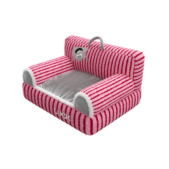 Modern Minimalist Rectangular Striped Fleece Pet Bed Cat Bed Accent Chair Backrest Armrest For Living Room