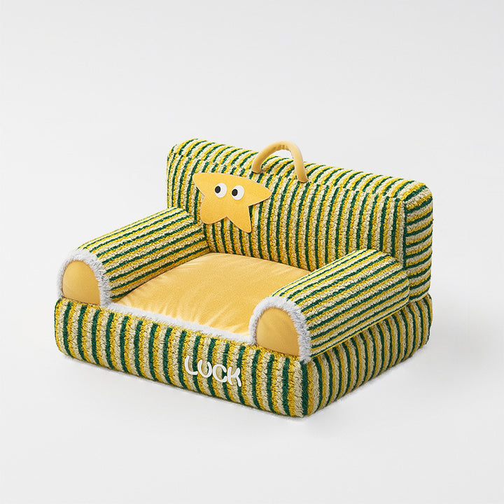 Modern Minimalist Rectangular Striped Fleece Pet Bed Cat Bed Accent Chair Backrest Armrest For Living Room