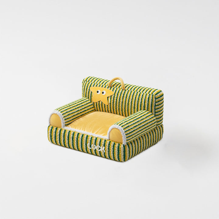 Modern Minimalist Rectangular Striped Fleece Pet Bed Cat Bed Accent Chair Backrest Armrest For Living Room