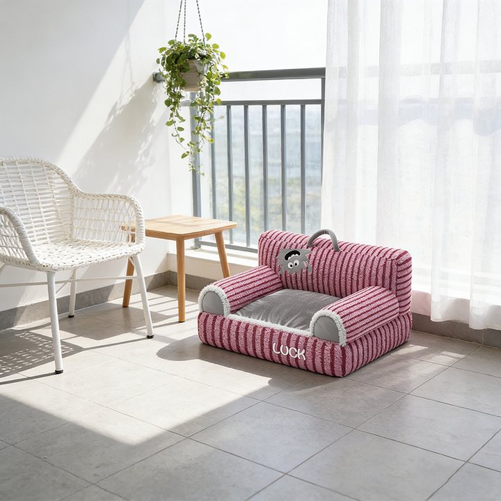 Modern Minimalist Rectangular Striped Fleece Pet Bed Cat Bed Accent Chair Backrest Armrest For Living Room