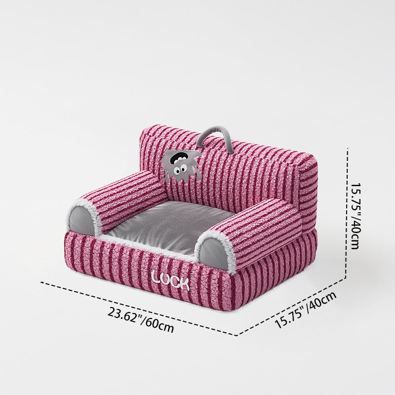 Modern Minimalist Rectangular Striped Fleece Pet Bed Cat Bed Accent Chair Backrest Armrest For Living Room
