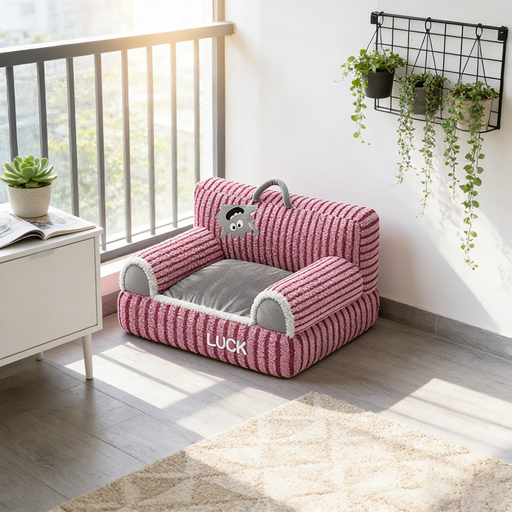 Modern Minimalist Rectangular Striped Fleece Pet Bed Cat Bed Accent Chair Backrest Armrest For Living Room