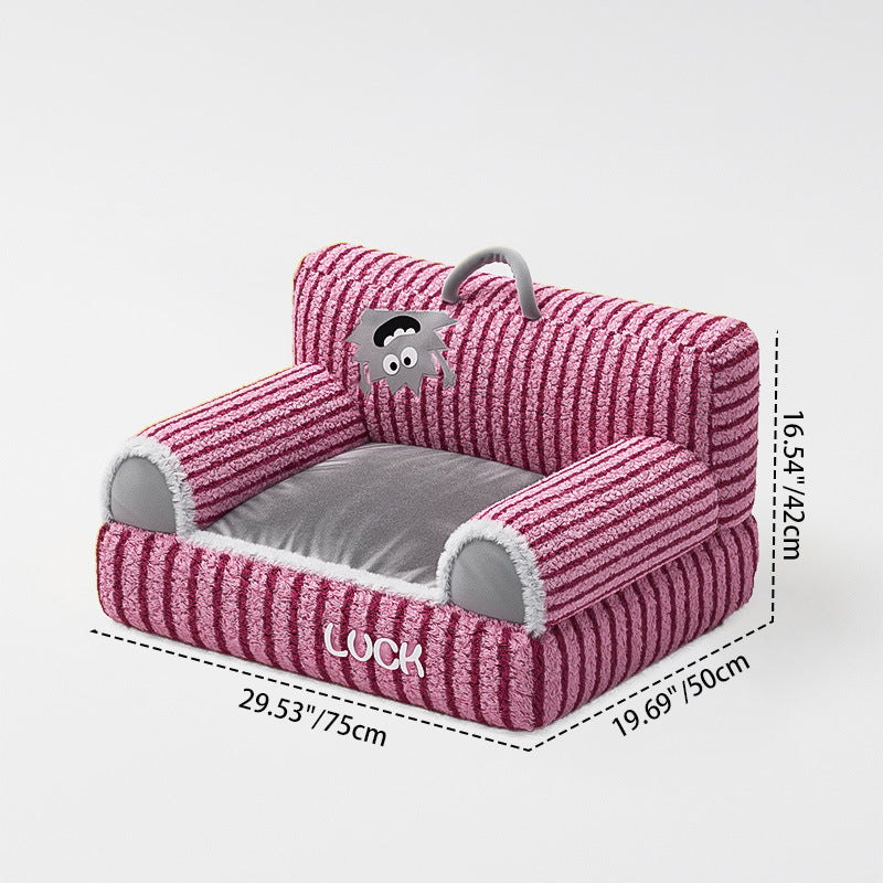 Modern Minimalist Rectangular Striped Fleece Pet Bed Cat Bed Accent Chair Backrest Armrest For Living Room