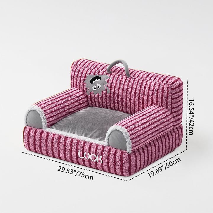 Modern Minimalist Rectangular Striped Fleece Pet Bed Cat Bed Accent Chair Backrest Armrest For Living Room