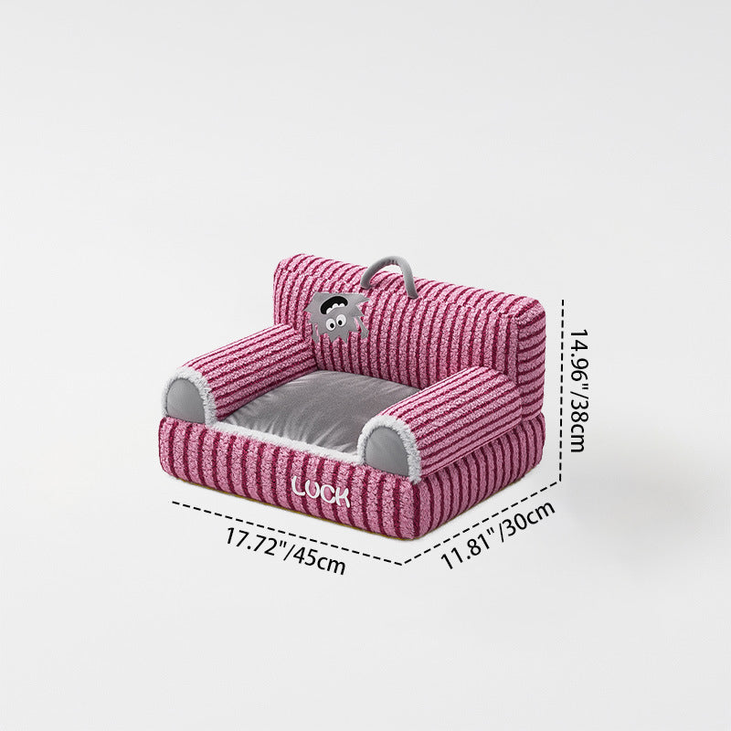 Modern Minimalist Rectangular Striped Fleece Pet Bed Cat Bed Accent Chair Backrest Armrest For Living Room