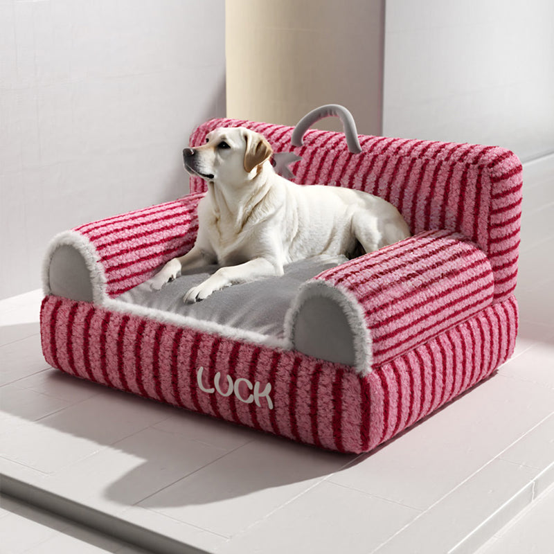 Modern Minimalist Rectangular Striped Fleece Pet Bed Cat Bed Accent Chair Backrest Armrest For Living Room