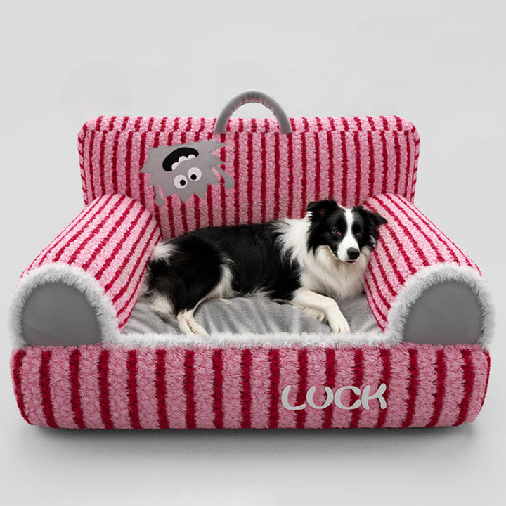 Modern Minimalist Rectangular Striped Fleece Pet Bed Cat Bed Accent Chair Backrest Armrest For Living Room