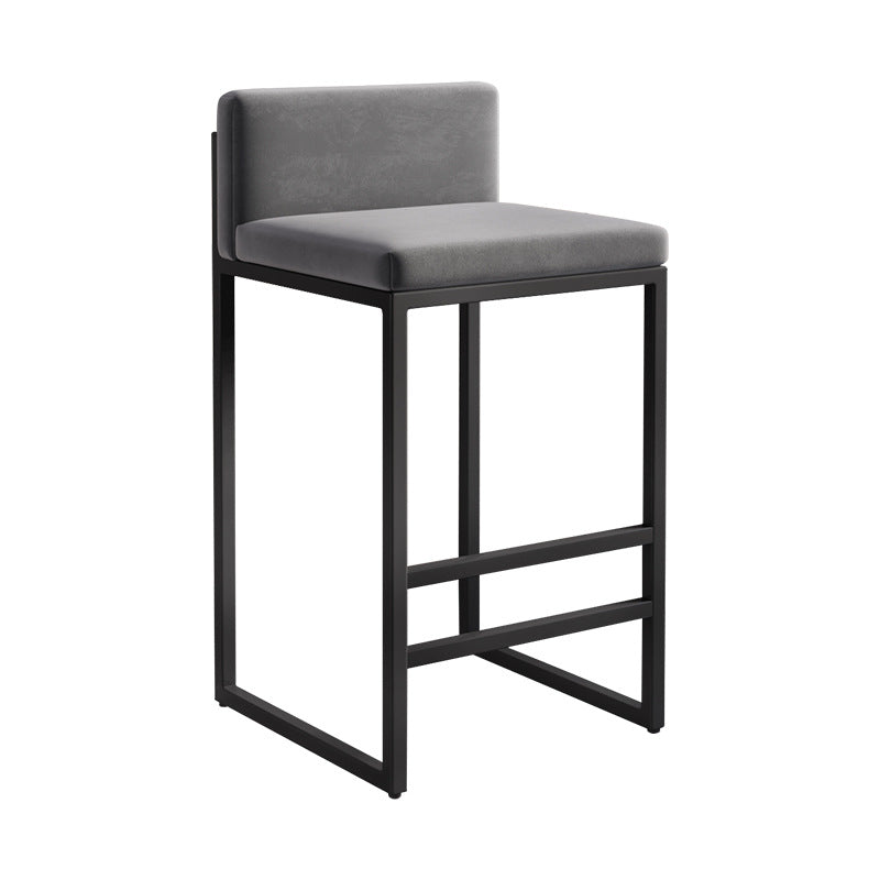 Modern Minimalist Rectangular Iron Velvet Bar Stool Backrest Armless For Dining Room &amp; Kitchen