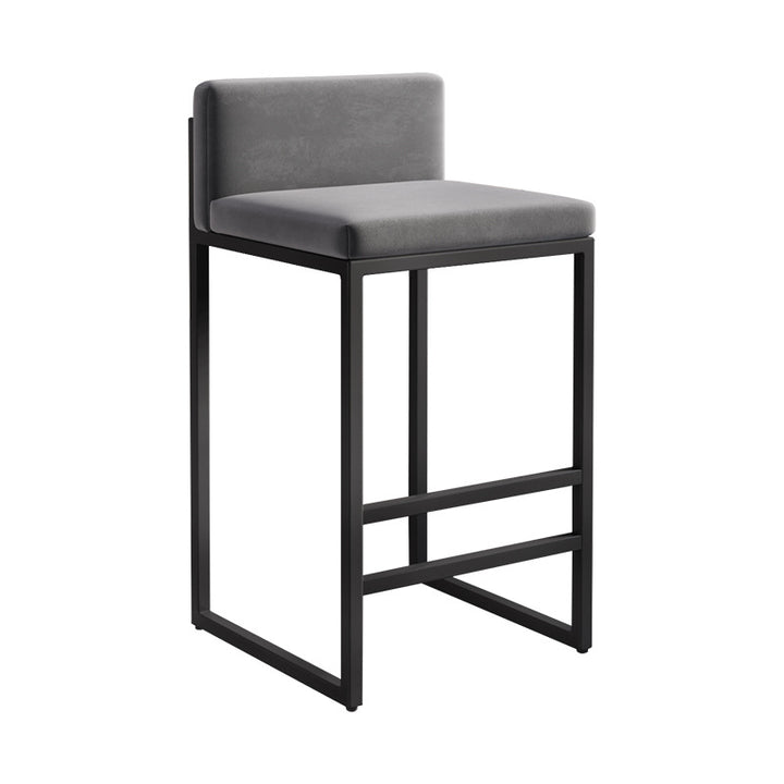 Modern Minimalist Rectangular Iron Velvet Bar Stool Backrest Armless For Dining Room &amp; Kitchen