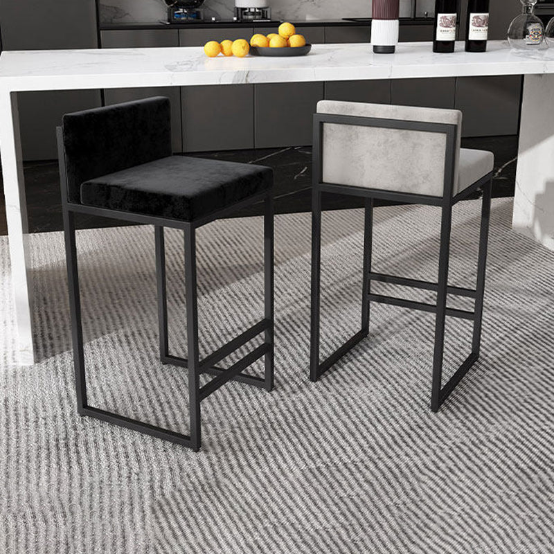 Modern Minimalist Rectangular Iron Velvet Bar Stool Backrest Armless For Dining Room &amp; Kitchen