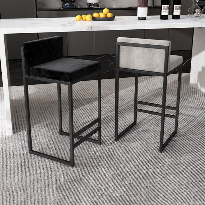 Modern Minimalist Rectangular Iron Velvet Bar Stool Backrest Armless For Dining Room &amp; Kitchen
