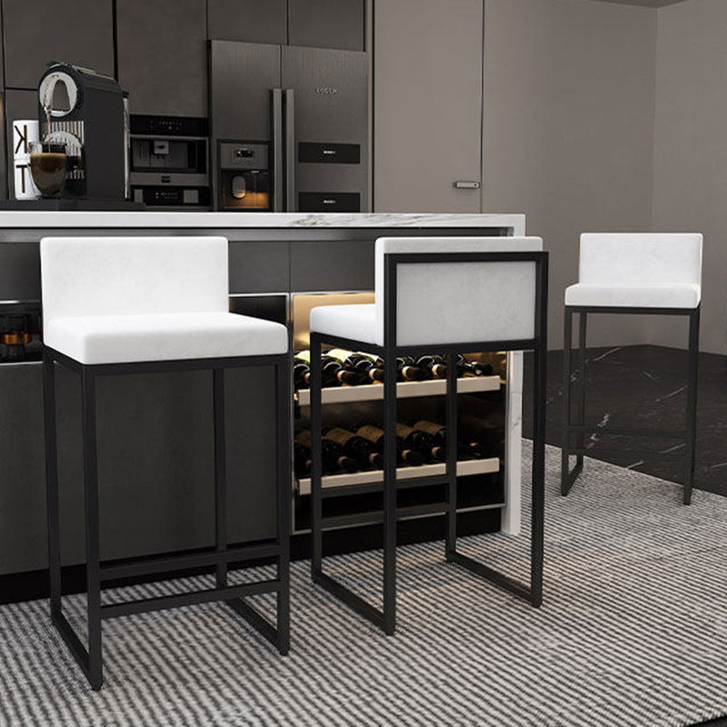 Modern Minimalist Rectangular Iron Velvet Bar Stool Backrest Armless For Dining Room &amp; Kitchen