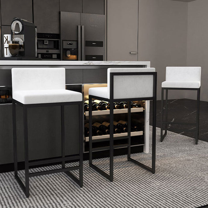 Modern Minimalist Rectangular Iron Velvet Bar Stool Backrest Armless For Dining Room &amp; Kitchen