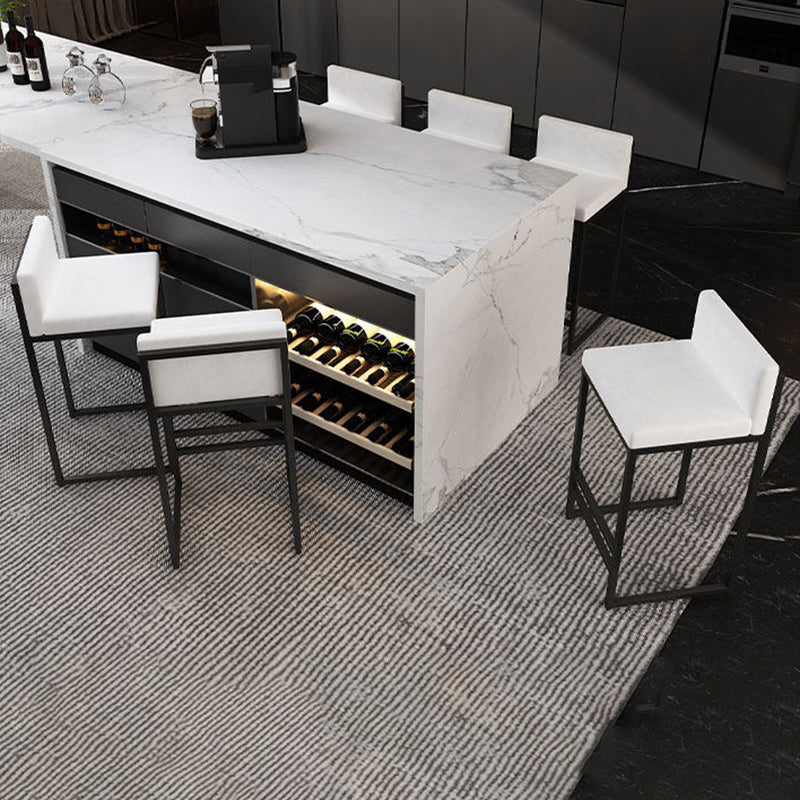 Modern Minimalist Rectangular Iron Velvet Bar Stool Backrest Armless For Dining Room &amp; Kitchen