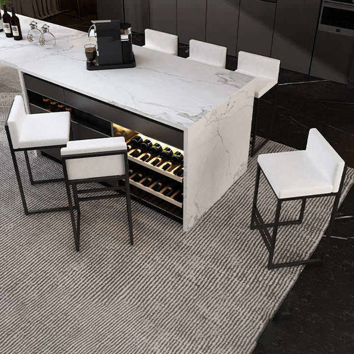 Modern Minimalist Rectangular Iron Velvet Bar Stool Backrest Armless For Dining Room &amp; Kitchen