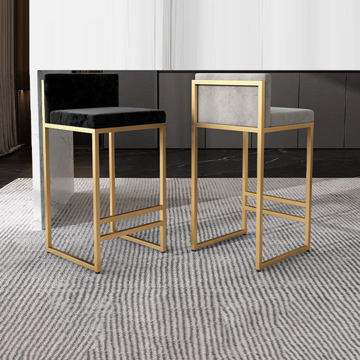Modern Minimalist Rectangular Iron Velvet Bar Stool Backrest Armless For Dining Room &amp; Kitchen