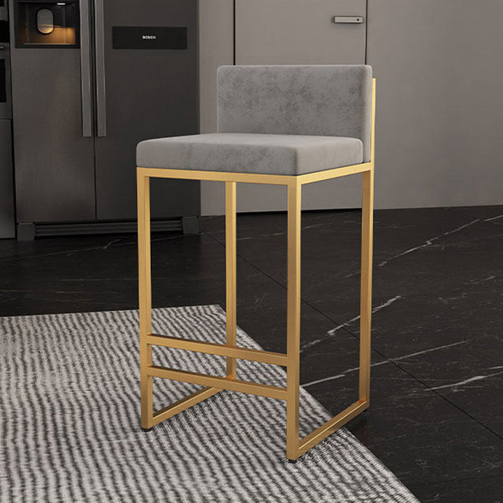 Modern Minimalist Rectangular Iron Velvet Bar Stool Backrest Armless For Dining Room &amp; Kitchen