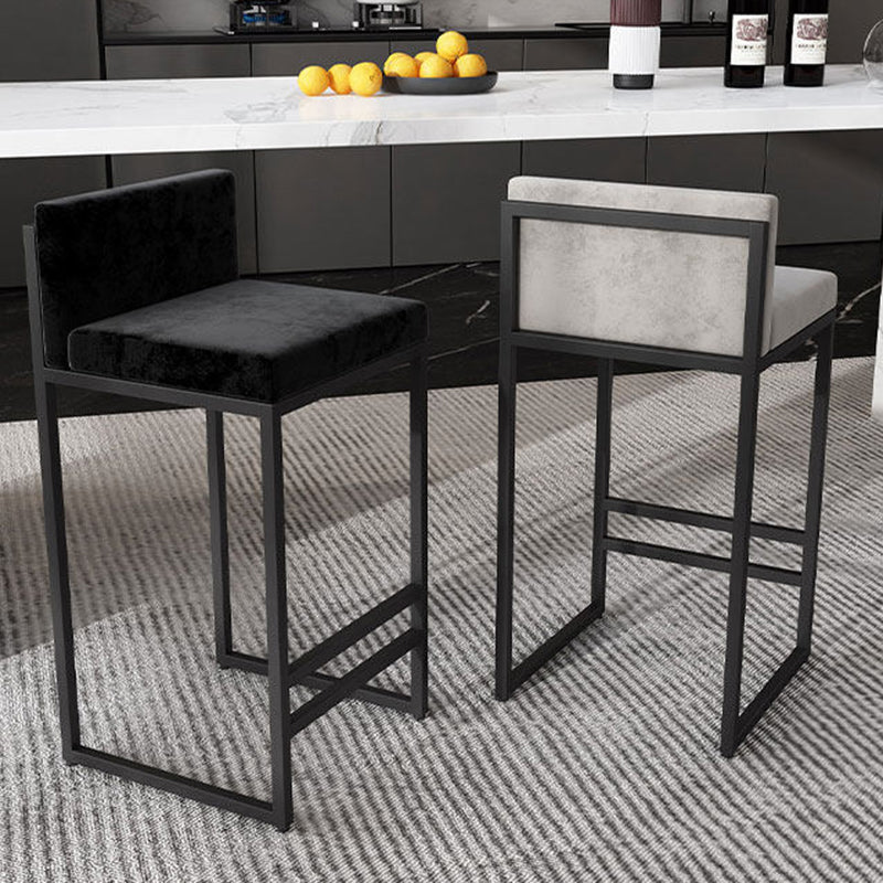 Modern Minimalist Rectangular Iron Velvet Bar Stool Backrest Armless For Dining Room &amp; Kitchen