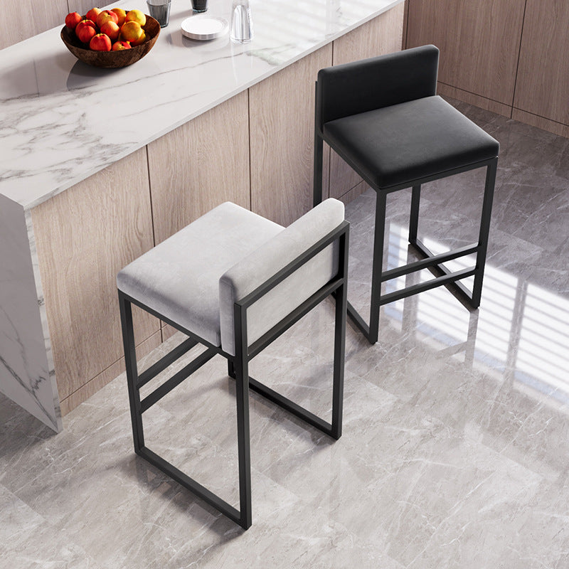 Modern Minimalist Rectangular Iron Velvet Bar Stool Backrest Armless For Dining Room &amp; Kitchen