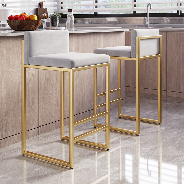 Modern Minimalist Rectangular Iron Velvet Bar Stool Backrest Armless For Dining Room &amp; Kitchen