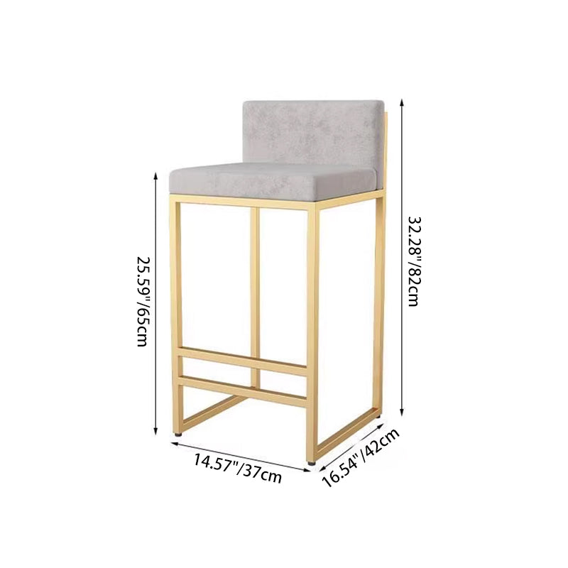 Modern Minimalist Rectangular Iron Velvet Bar Stool Backrest Armless For Dining Room &amp; Kitchen