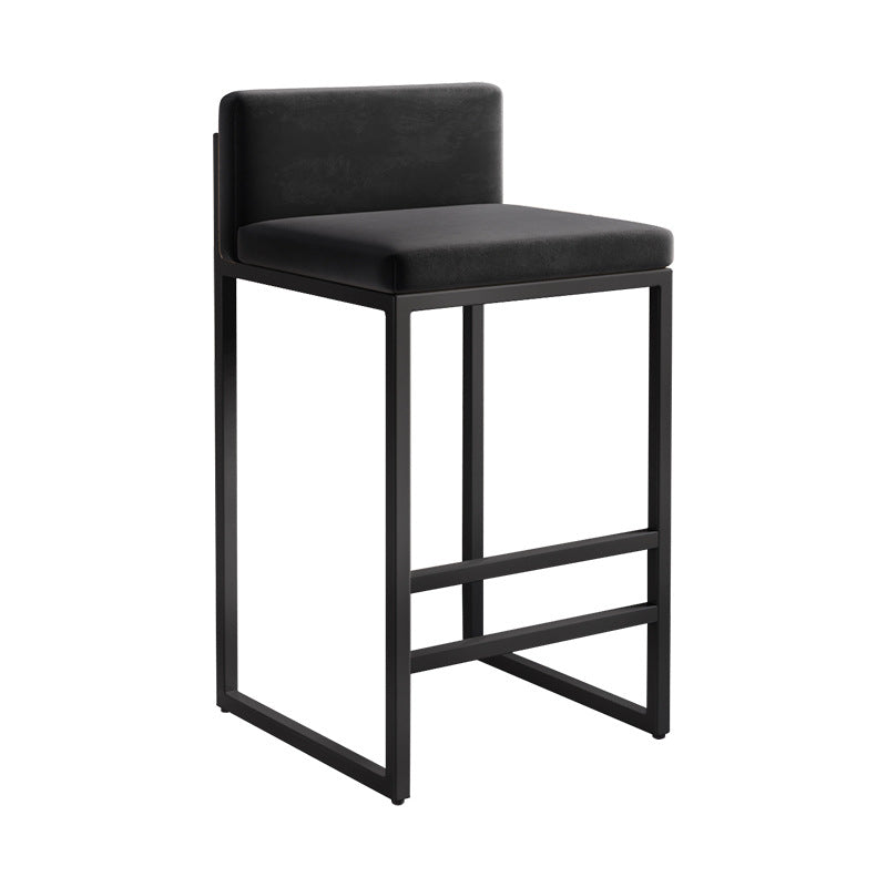 Modern Minimalist Rectangular Iron Velvet Bar Stool Backrest Armless For Dining Room &amp; Kitchen