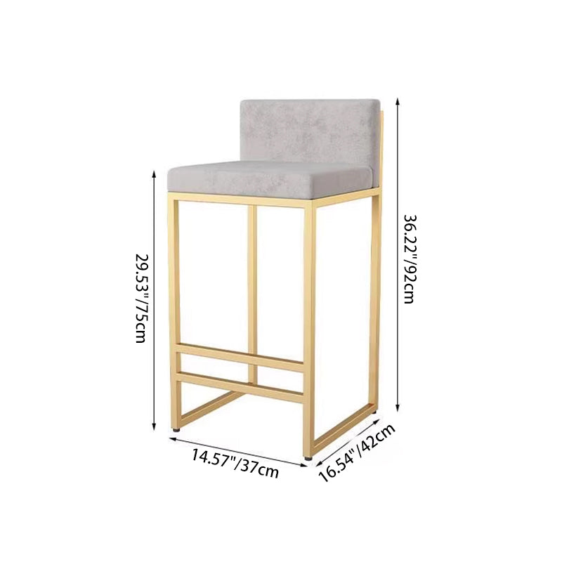 Modern Minimalist Rectangular Iron Velvet Bar Stool Backrest Armless For Dining Room &amp; Kitchen