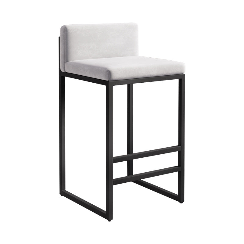 Modern Minimalist Rectangular Iron Velvet Bar Stool Backrest Armless For Dining Room &amp; Kitchen
