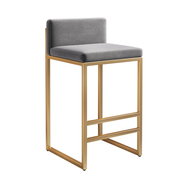 Modern Minimalist Rectangular Iron Velvet Bar Stool Backrest Armless For Dining Room &amp; Kitchen