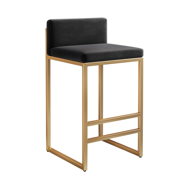 Modern Minimalist Rectangular Iron Velvet Bar Stool Backrest Armless For Dining Room &amp; Kitchen
